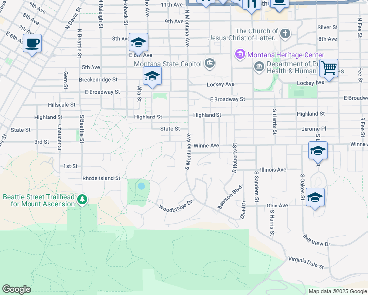 map of restaurants, bars, coffee shops, grocery stores, and more near 410 South Montana Avenue in Helena