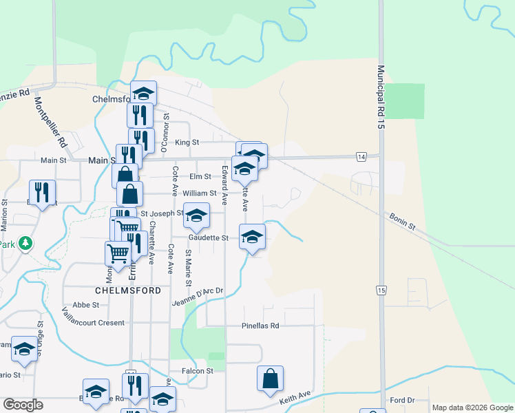 map of restaurants, bars, coffee shops, grocery stores, and more near 39 Peter Avenue in Greater Sudbury