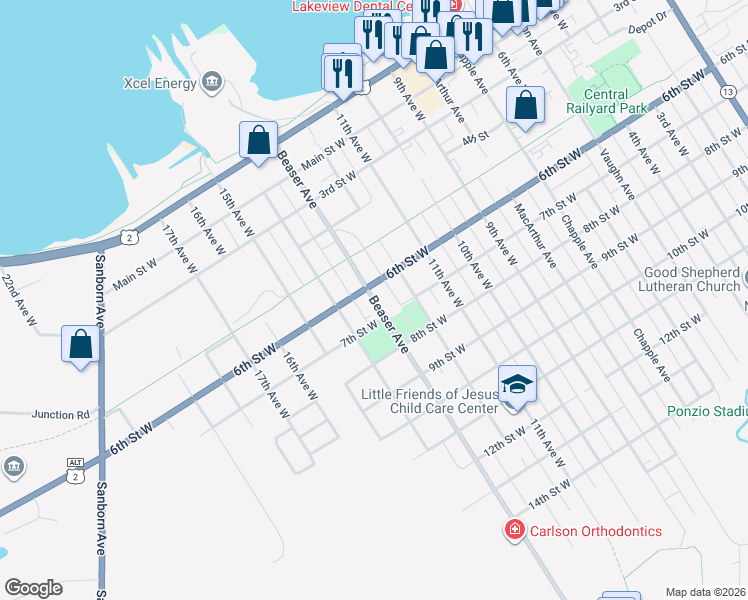 map of restaurants, bars, coffee shops, grocery stores, and more near 612 Beaser Avenue in Ashland