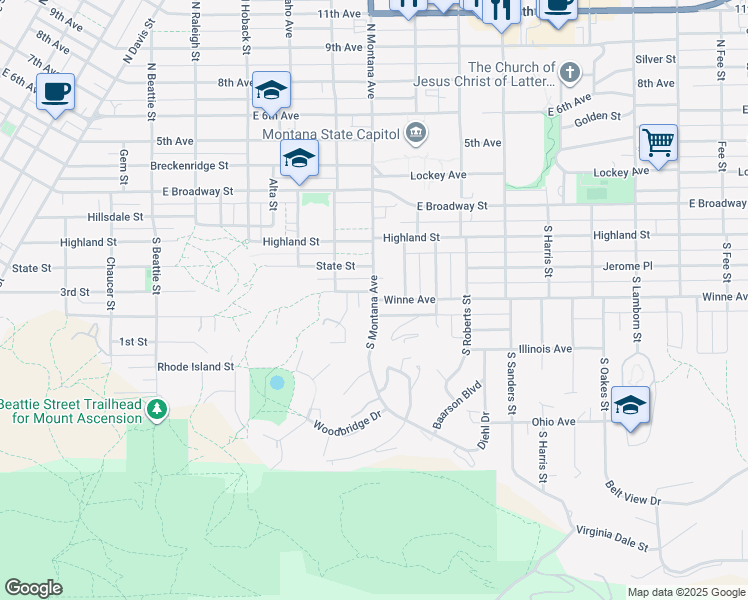 map of restaurants, bars, coffee shops, grocery stores, and more near 399 South Montana Avenue in Helena