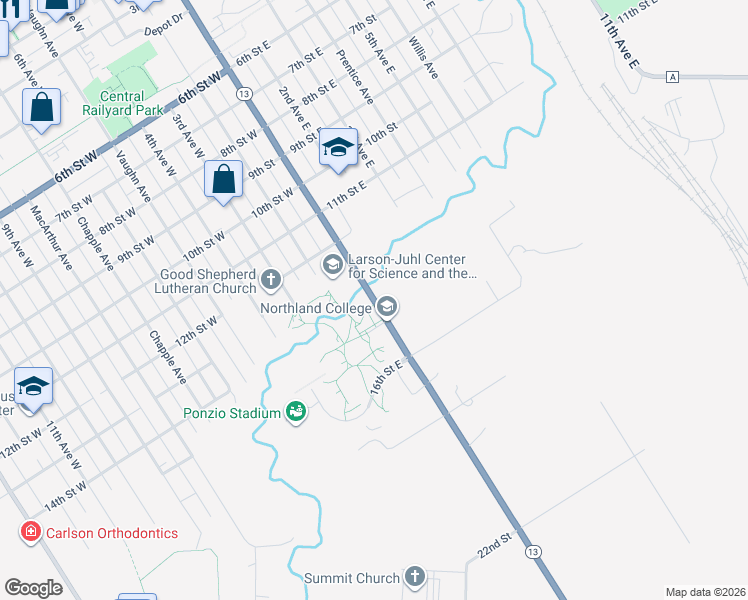 map of restaurants, bars, coffee shops, grocery stores, and more near 1409 Ellis Avenue South in Ashland