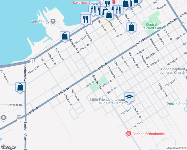 map of restaurants, bars, coffee shops, grocery stores, and more near 612 Beaser Avenue in Ashland