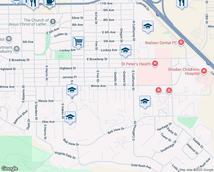 map of restaurants, bars, coffee shops, grocery stores, and more near 401 Raymond Street in Helena