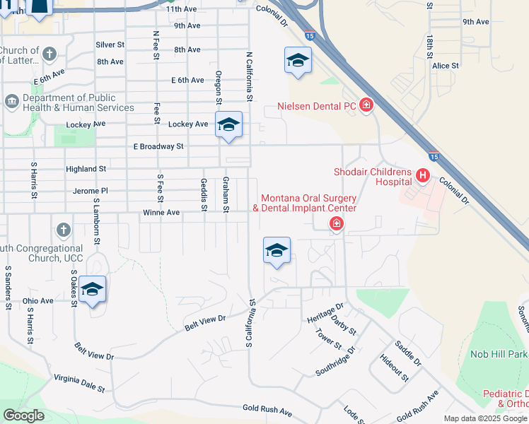 map of restaurants, bars, coffee shops, grocery stores, and more near 401 S California St in Helena