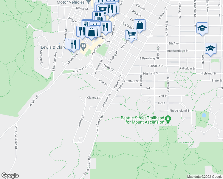 map of restaurants, bars, coffee shops, grocery stores, and more near 415 Pine Street in Helena