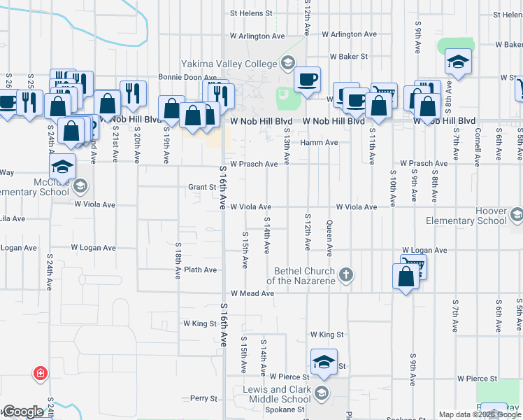 map of restaurants, bars, coffee shops, grocery stores, and more near 1310 South 14th Avenue in Yakima