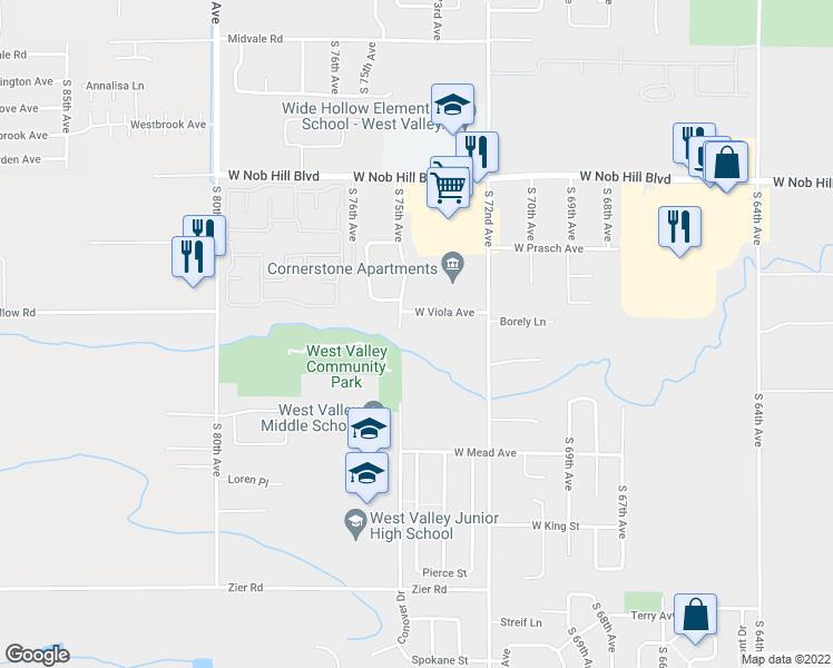 map of restaurants, bars, coffee shops, grocery stores, and more near 1309 South 75th Avenue in Yakima