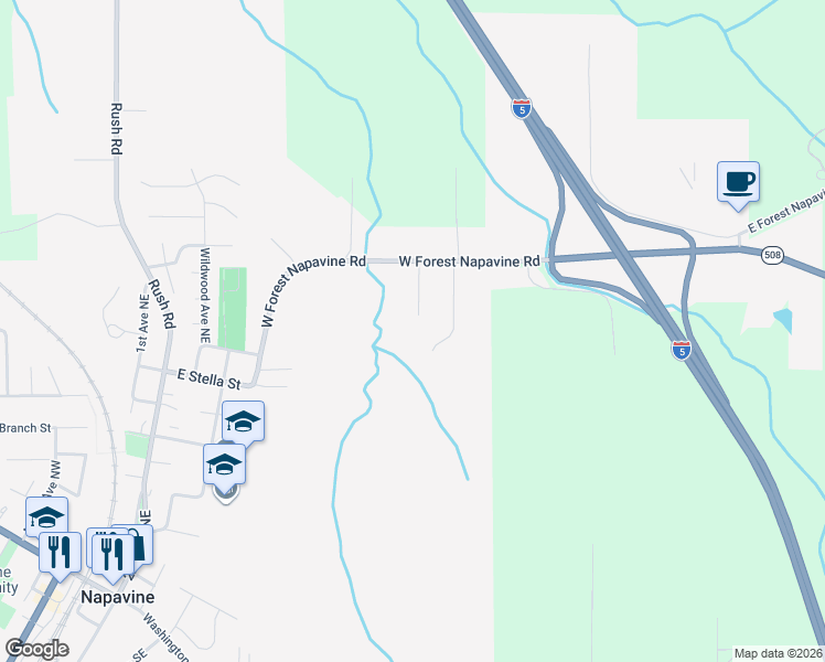 map of restaurants, bars, coffee shops, grocery stores, and more near 662 West Forest Napavine Road in Chehalis