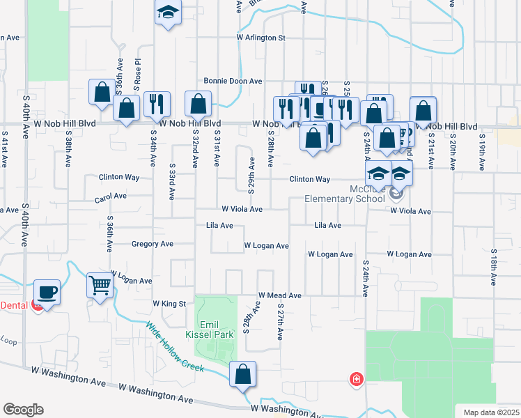 map of restaurants, bars, coffee shops, grocery stores, and more near 1204 South 28th Avenue in Yakima