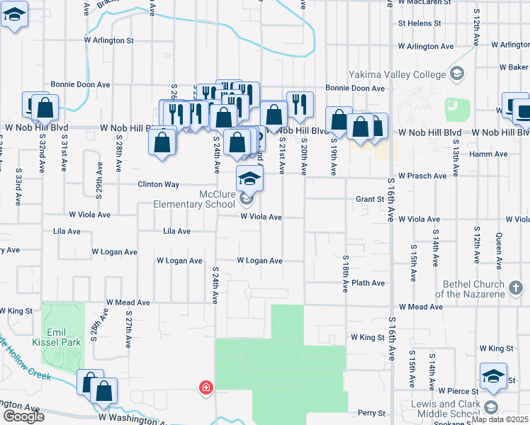 map of restaurants, bars, coffee shops, grocery stores, and more near 1220 South 22nd Avenue in Yakima