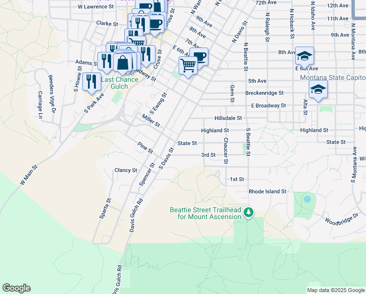 map of restaurants, bars, coffee shops, grocery stores, and more near 510 State Street in Helena