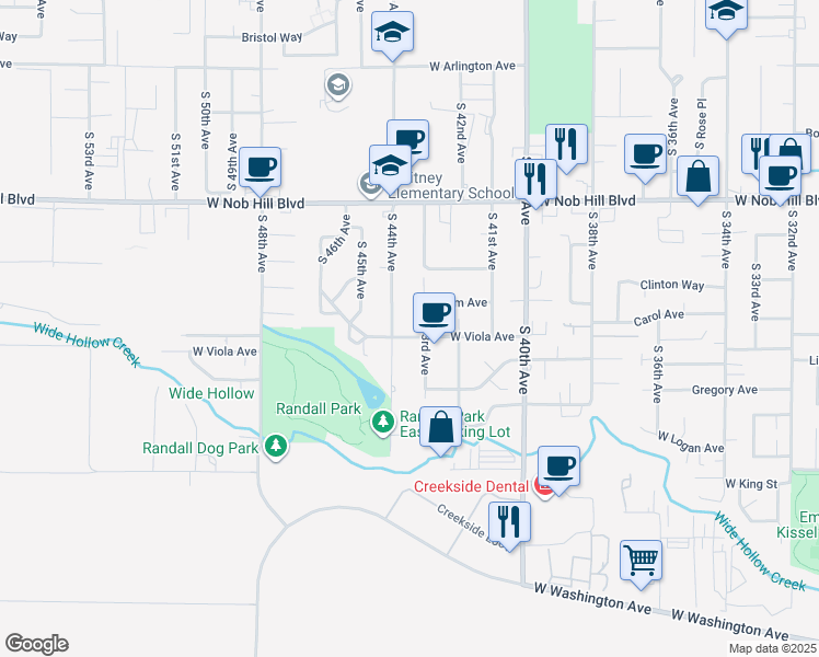 map of restaurants, bars, coffee shops, grocery stores, and more near 1213 S 44th Ave in Yakima