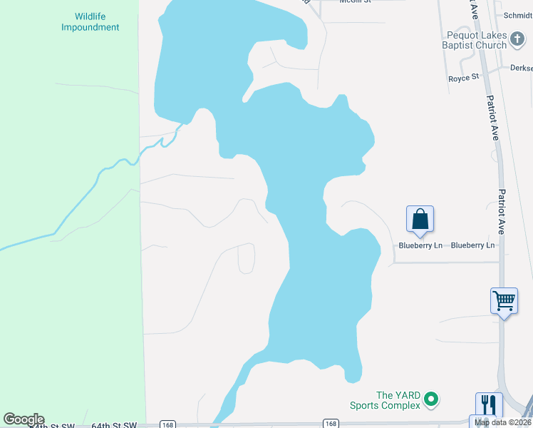 map of restaurants, bars, coffee shops, grocery stores, and more near 6148 North Sluetter Road in Pequot Lakes