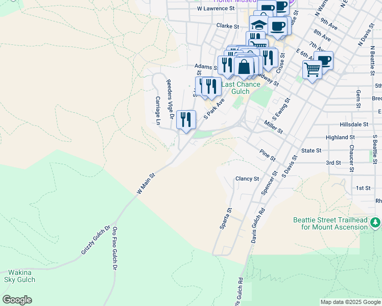 map of restaurants, bars, coffee shops, grocery stores, and more near 461 South Park Avenue in Helena