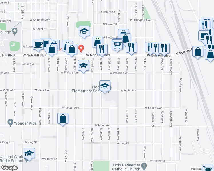 map of restaurants, bars, coffee shops, grocery stores, and more near 1211 South 6th Avenue in Yakima