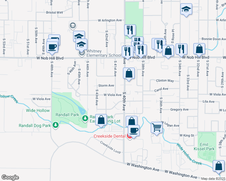 map of restaurants, bars, coffee shops, grocery stores, and more near 4104 Storm Avenue in Yakima