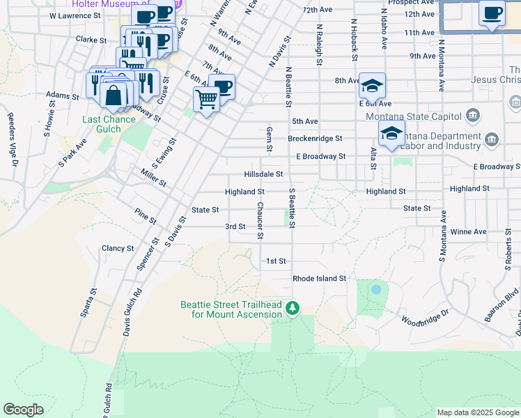 map of restaurants, bars, coffee shops, grocery stores, and more near 599 State Street in Helena