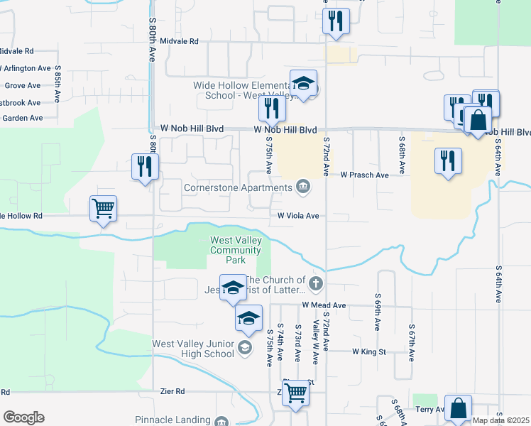map of restaurants, bars, coffee shops, grocery stores, and more near 1235 South 75th Avenue in Yakima