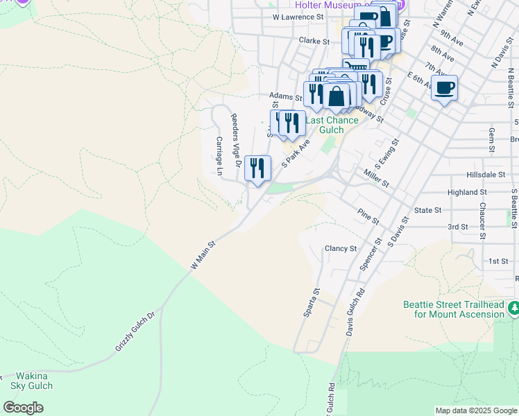 map of restaurants, bars, coffee shops, grocery stores, and more near 447 South Park Avenue in Helena