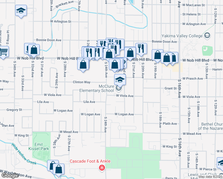 map of restaurants, bars, coffee shops, grocery stores, and more near 1222 South 22nd Avenue in Yakima