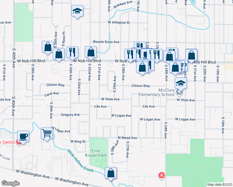 map of restaurants, bars, coffee shops, grocery stores, and more near 1207 South 29th Avenue in Yakima