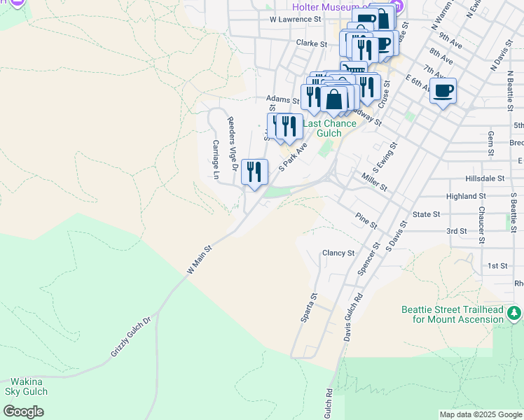 map of restaurants, bars, coffee shops, grocery stores, and more near 447 South Park Avenue in Helena