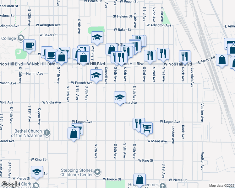 map of restaurants, bars, coffee shops, grocery stores, and more near 1211 South 6th Avenue in Yakima