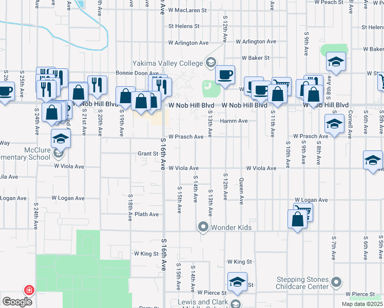 map of restaurants, bars, coffee shops, grocery stores, and more near 1212 South 14th Avenue in Yakima