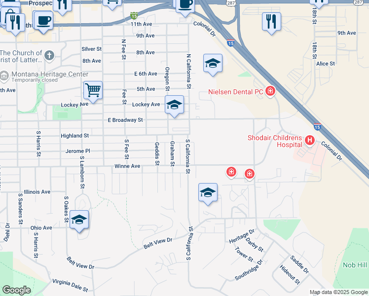 map of restaurants, bars, coffee shops, grocery stores, and more near 220 S California St in Helena