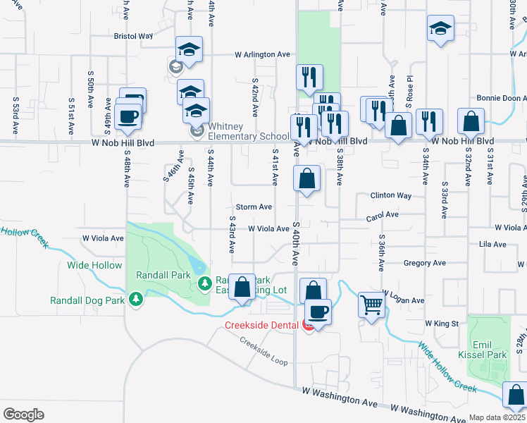 map of restaurants, bars, coffee shops, grocery stores, and more near 4104 Storm Avenue in Yakima