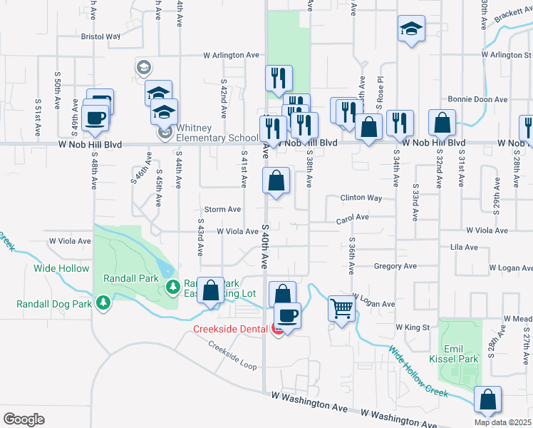 map of restaurants, bars, coffee shops, grocery stores, and more near 1214 South 40th Avenue in Yakima