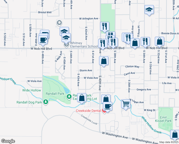 map of restaurants, bars, coffee shops, grocery stores, and more near 4104 Storm Avenue in Yakima