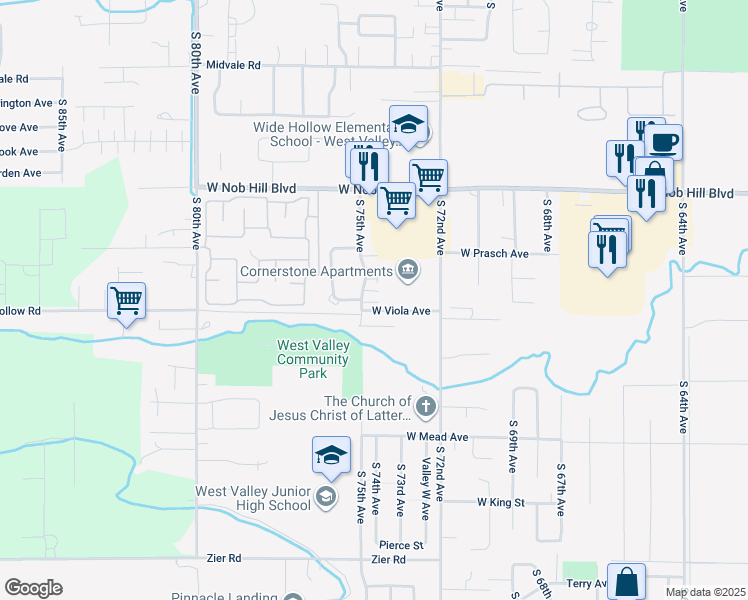 map of restaurants, bars, coffee shops, grocery stores, and more near 1235 South 75th Avenue in Yakima