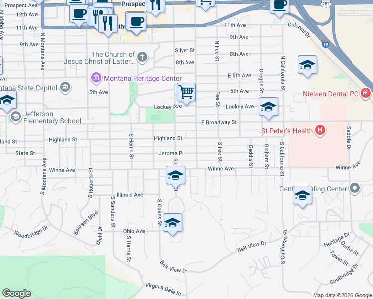 map of restaurants, bars, coffee shops, grocery stores, and more near 1816 Jerome Place in Helena