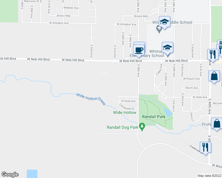 map of restaurants, bars, coffee shops, grocery stores, and more near 5200 West Nob Hill Boulevard in Yakima