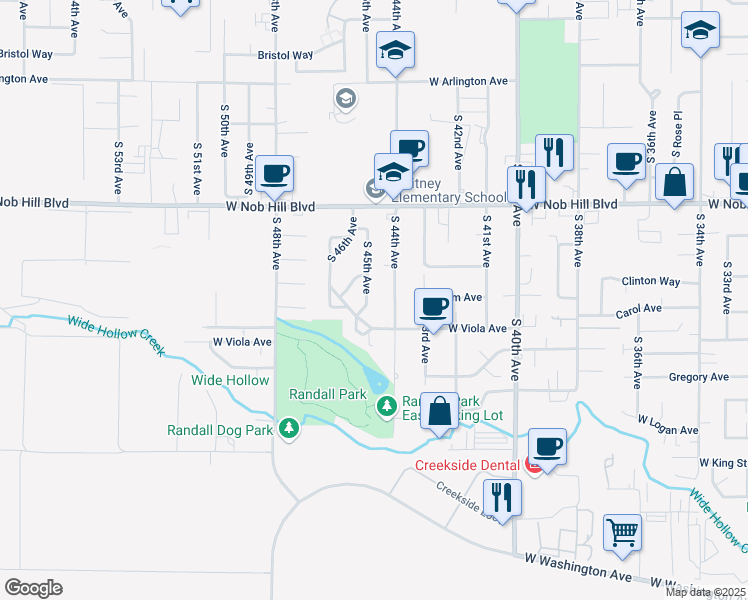 map of restaurants, bars, coffee shops, grocery stores, and more near 1200-1298 South 45th Avenue in Yakima