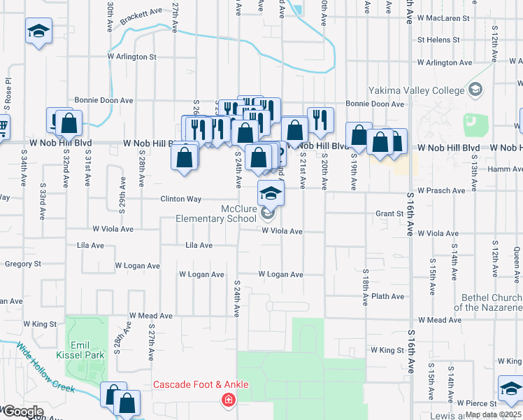 map of restaurants, bars, coffee shops, grocery stores, and more near 1222 South 22nd Avenue in Yakima