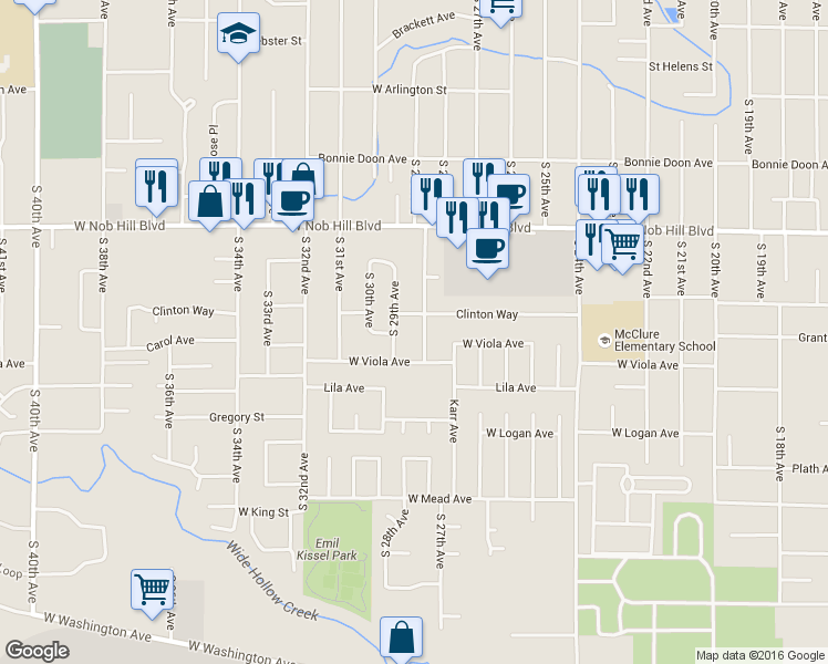 map of restaurants, bars, coffee shops, grocery stores, and more near 1204 South 28th Avenue in Yakima