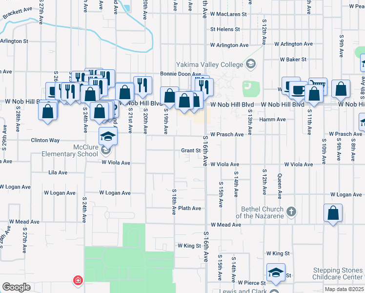 map of restaurants, bars, coffee shops, grocery stores, and more near 1207 South 18th Avenue in Yakima