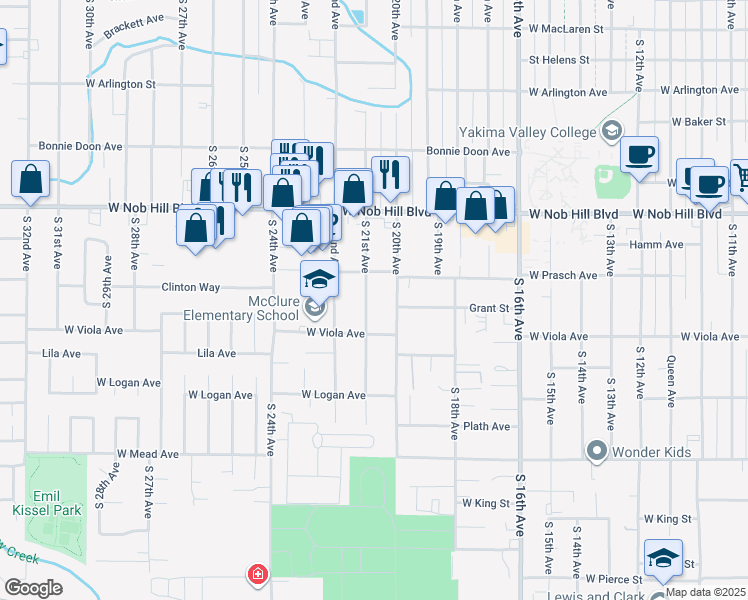 map of restaurants, bars, coffee shops, grocery stores, and more near 1210 S 21st Ave in Yakima