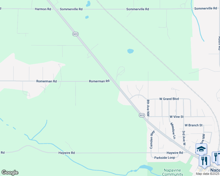 map of restaurants, bars, coffee shops, grocery stores, and more near 115 Romerman Road in Chehalis