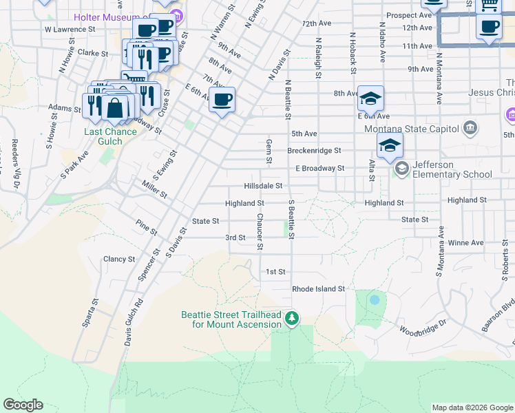 map of restaurants, bars, coffee shops, grocery stores, and more near 220 Chaucer Street in Helena