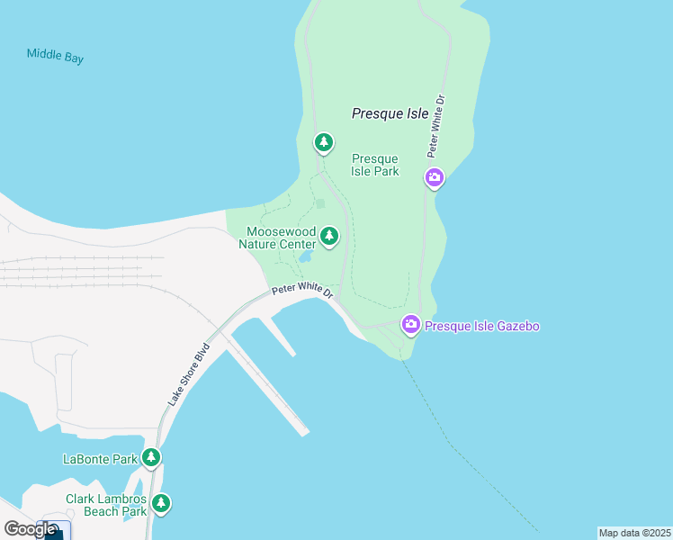 map of restaurants, bars, coffee shops, grocery stores, and more near 2 Peter White Drive in Marquette