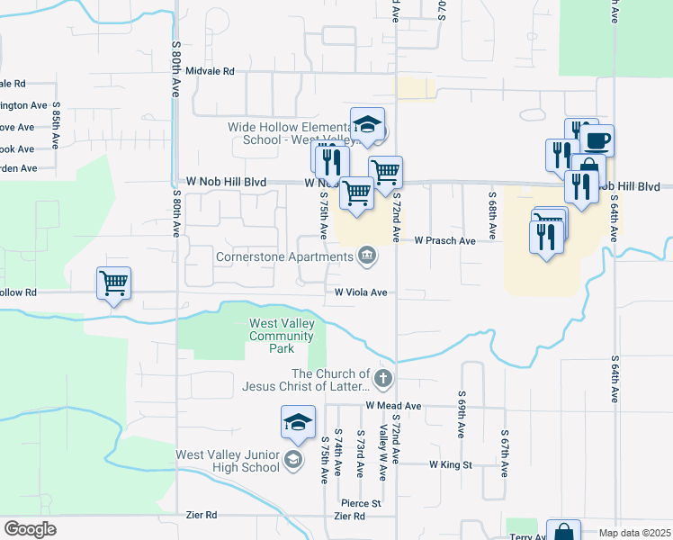 map of restaurants, bars, coffee shops, grocery stores, and more near 1235 South 75th Avenue in Yakima