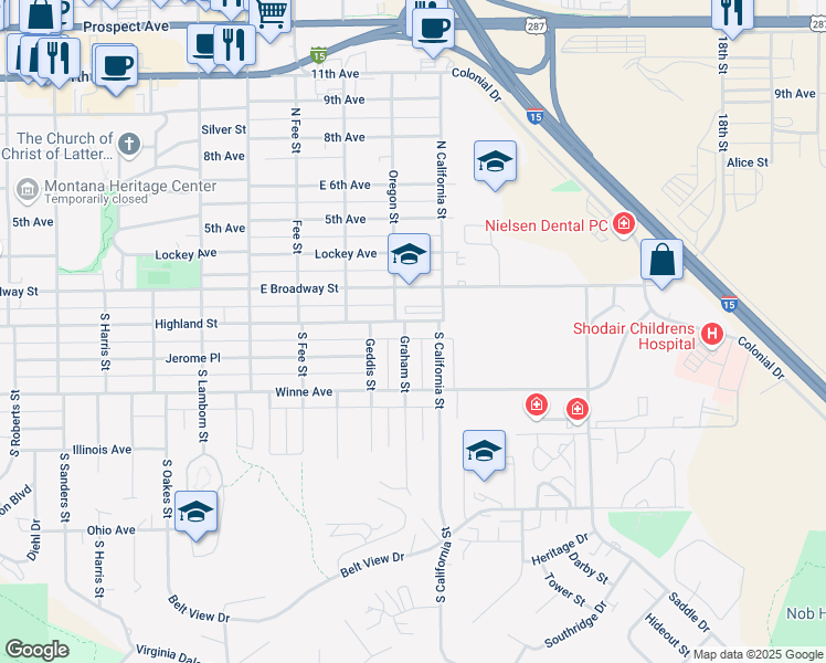 map of restaurants, bars, coffee shops, grocery stores, and more near 220 South California Street in Helena