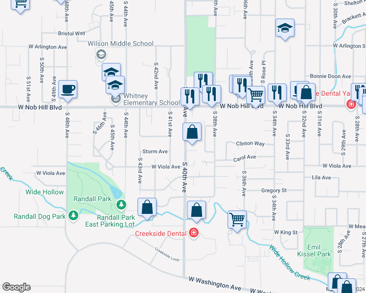 map of restaurants, bars, coffee shops, grocery stores, and more near 1214 South 40th Avenue in Yakima