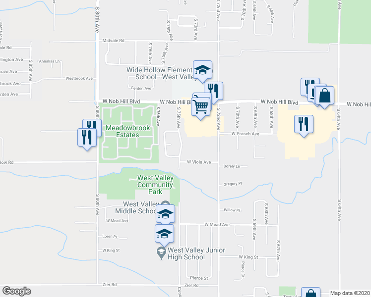 map of restaurants, bars, coffee shops, grocery stores, and more near 1235 South 75th Avenue in Yakima