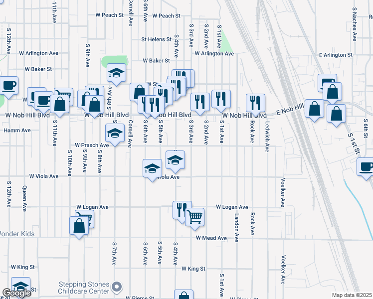 map of restaurants, bars, coffee shops, grocery stores, and more near 1210 S 3rd Ave in Yakima