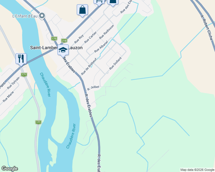 map of restaurants, bars, coffee shops, grocery stores, and more near 136 Rue Jolliet in Saint-Lambert-de-Lauzon