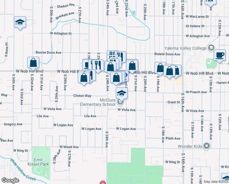 map of restaurants, bars, coffee shops, grocery stores, and more near 1127 South 24th Avenue in Yakima